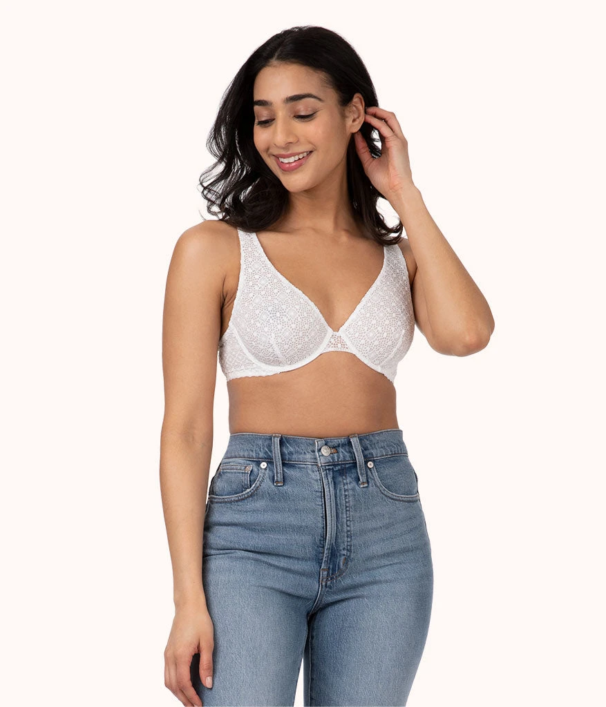 The Crochet Lace Unlined Plunge Bra: Fresh White 1 The Crochet Lace Unlined Plunge Bra: Fresh White
