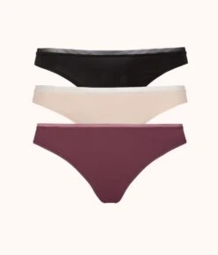 The No Show Thong Bundle: Toasted Almond/Jet Black/Plum