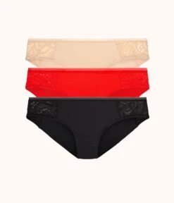 The Palm Lace Bikini Bundle: Toasted Almond/Jet Black/Tomato Red