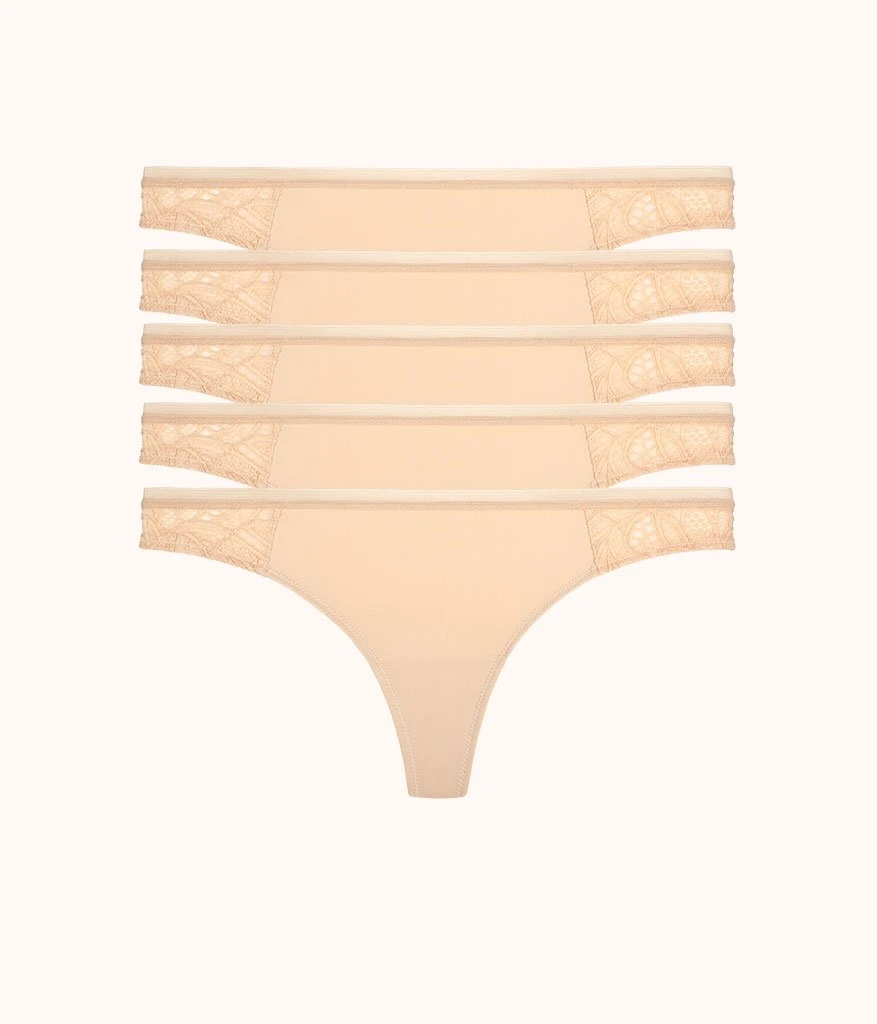 The Palm Lace Thong 5-Pack: Toasted Almond
