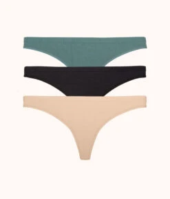 The Seamless Thong Bundle: Jet Black/Toasted Almond/Harbor Green