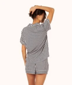 The All-Day Short Sleeve Shirt - Print: Mini Stripe Print -Cheap Lingerie Store 3 on model back all day short sleeve shirt stripe 6ab60024 0768 4362 9402 64e2b36ad318
