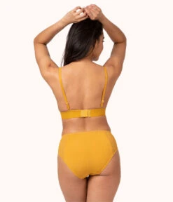 The Lace High Waist Bikini: Turmeric -Cheap Lingerie Store 3 on model back lace high waist bikini turmeric