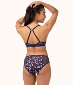 The Mesh High Waist Bikini - Print: Navy Daisy -Cheap Lingerie Store 3 on model back mesh high waist bikini navy daisy