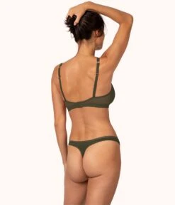 The No Show Thong: Rich Olive -Cheap Lingerie Store 3 on model back no show thong rich olive