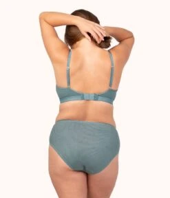 The Ribbed Busty Bralette: Harbor Green -Cheap Lingerie Store 3 on model back ribbed busty bralette harbor green 4e309560 0460 4a55 9411 b12c9b967144