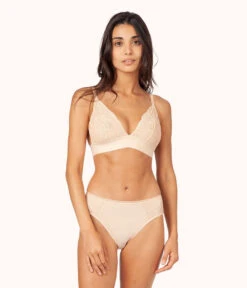 The Lace High Waist Bikini Bundle: Vintage Indigo/Toasted Almond/Jet Black -Cheap Lingerie Store 3 on model front1 lace high waist bikini bundle multi 47c18a98 3130 489c ba40 26c9cd4a1861