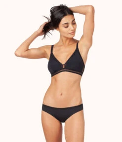 The Mesh Trim Bralette Bundle: Jet Black/Smoke -Cheap Lingerie Store 3 on model front1 mesh trim bralette bundle multi