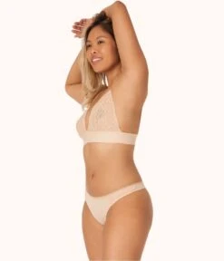 The Palm Lace Thong 5-Pack: Toasted Almond -Cheap Lingerie Store 3 on model front1 palm lace thong 5 pack toasted almond