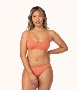 The Skinny-Strap Seamless Bralette Bundle: Terracotta/Harbor Green -Cheap Lingerie Store 3 on model front1 skinny strap seamless bralette multi 96d763b8 e5b8 4321 9d81 07cf25666f60