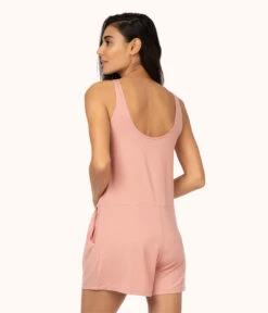The All-Day Lounge Romper Bundle: Heather Gray/Shell Pink -Cheap Lingerie Store 4 on model back all day romper bundle shell pink