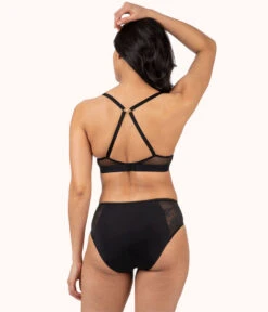 The Smooth Lace No-Wire Push-Up Bra: Jet Black/Soft Pink -Cheap Lingerie Store 4 on model back1 smooth lace no wire push up jet black
