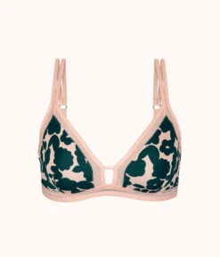 The Mesh Trim Bralette - Print: Retro Blooms -Cheap Lingerie Store 4 on model front mesh trim bralette retro bloom