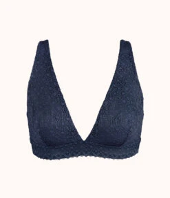 The Crochet Lace Plunge Bralette: Navy -Cheap Lingerie Store 4 product flat front crochet lace plunge bralette navy