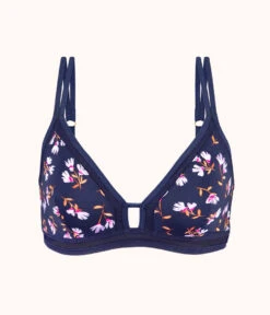 The Mesh Trim Bralette - Print: Navy Daisy -Cheap Lingerie Store 4 product flat front mesh trim bralette navy daisy