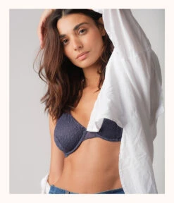 The Crochet Lace Unlined Plunge Bra: Navy -Cheap Lingerie Store 5 on model back2 crochet lace unlined plunge bra navy 1