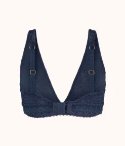 The Crochet Lace Plunge Bralette: Navy -Cheap Lingerie Store 5 product flat back crochet lace plunge bralette navy