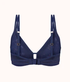 The Mesh Trim Bralette - Print: Navy Daisy -Cheap Lingerie Store 5 product flat back mesh trim bralette navy daisy