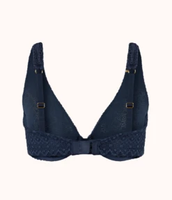 The Crochet Lace Unlined Plunge Bra: Navy -Cheap Lingerie Store 7 product flat back crochet lace unlined plunge bra navy