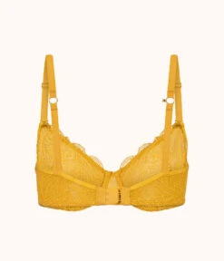 The Unlined Lace Bra: Turmeric -Cheap Lingerie Store 7 product flat back unlined lace bra turmeric